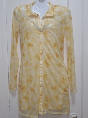 Abercrombie & Fitch L Floral Mesh Layered Shirt Dress Yellow Cover Up